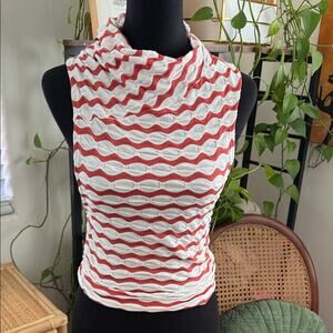 Free People Kaleidoscope Burnt Orange & White Asymmetrical High Neck Tank Top